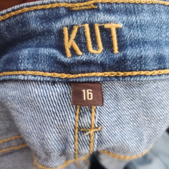 Kut From the Kloth Distressed High Rise Crop Straight Leg Raw Hem Jeans Size 16 - Picture 11 of 12